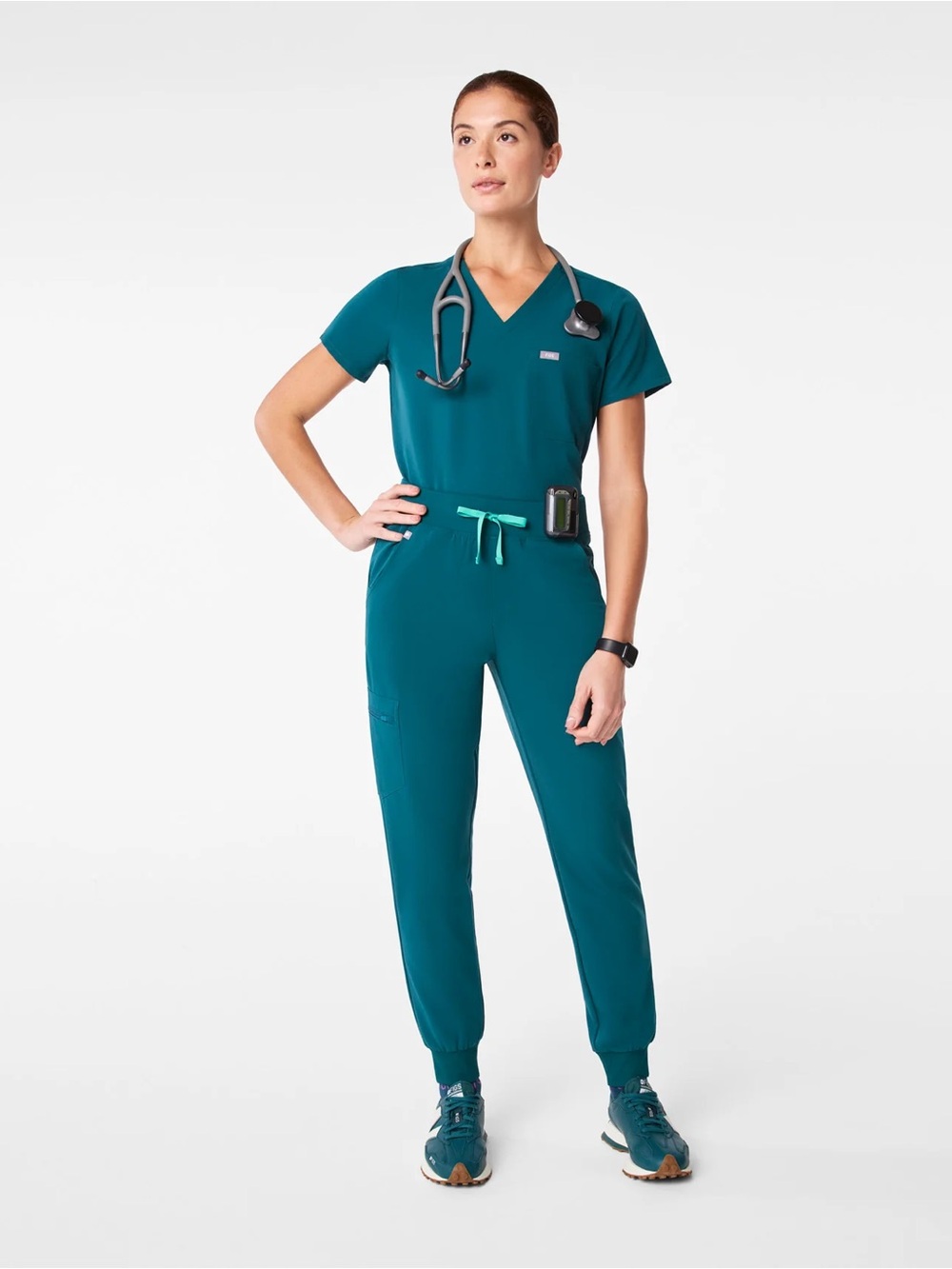FIGS Caribbean Blue Scrub Set Size S Catarina Top Zamora Jogger Pants 2 Piece